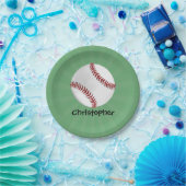 Personalized Baseball on Green Kids Boys Paper Plates (Party)