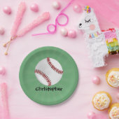 Personalized Baseball on Green Kids Boys Paper Plates (Party)
