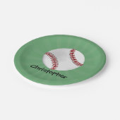 Personalized Baseball on Green Kids Boys Paper Plates (Angled)