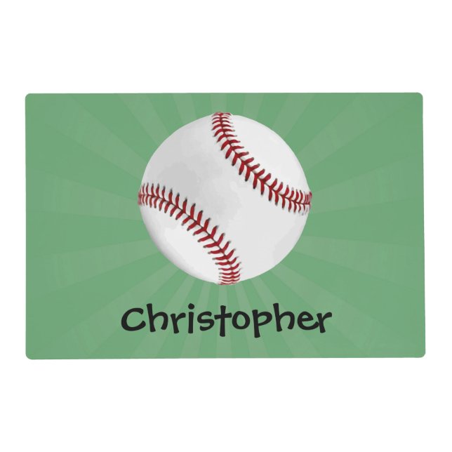Personalized Baseball on Green Kids Boys Placemat (Front)