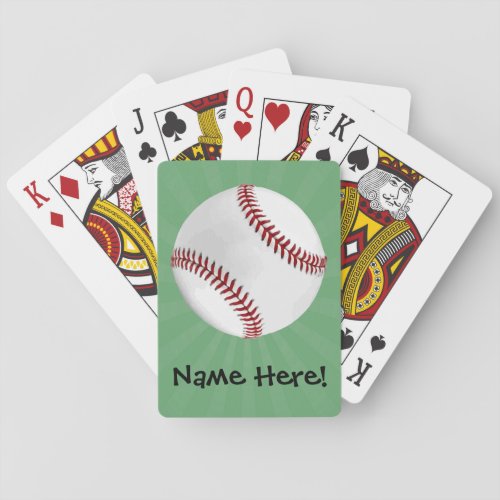 Personalized Baseball on Green Kids Boys Poker Cards