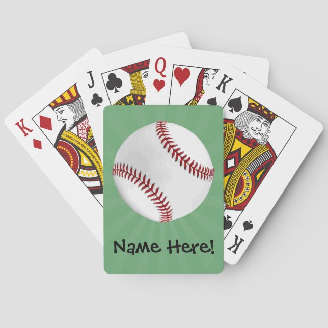 Personalized Baseball on Green Kids Boys Poker Cards (Back)