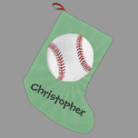 Personalized Baseball on Green Kids Boys Small Christmas Stocking