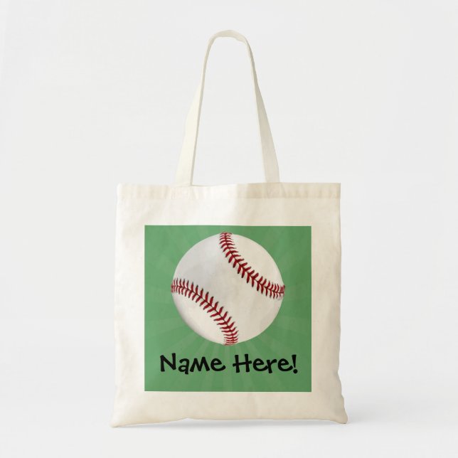 Personalized Baseball on Green Kids Boys Tote Bag (Front)