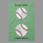 Personalized Baseball on Green Kids Boys Towel