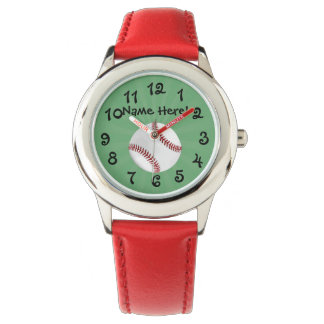 Personalized Baseball on Green Kids Boys Watch