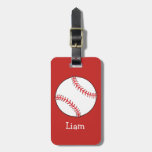 Personalized Baseball On Red Kids Boys Luggage Tag at Zazzle