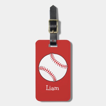 Personalized Baseball On Red Kids Boys Luggage Tag