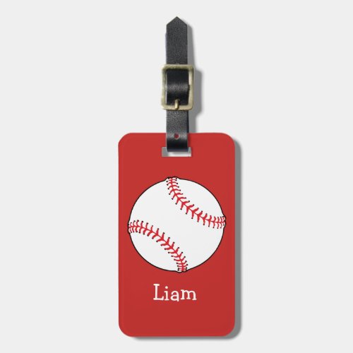 Personalized Baseball on Red Kids Boys Luggage Tag