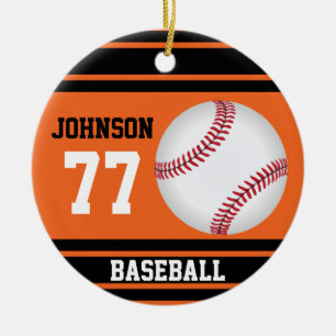 *Personalized Baseball Orange and Black Ceramic Ornament