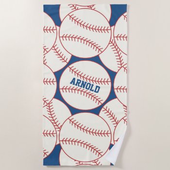 Personalized Baseball Pattern Blue Beach Towel by BiskerVille at Zazzle
