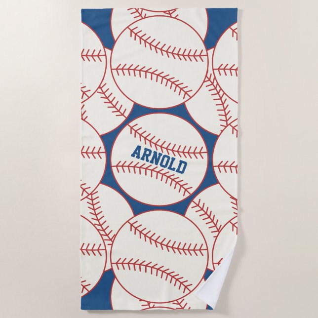 Personalized Baseball Pattern Blue Beach Towel (Front)