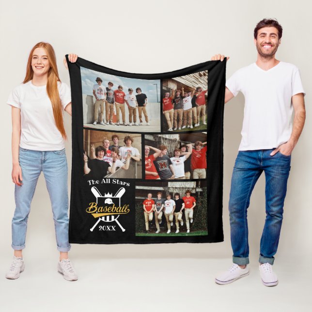 Personalized baseball Photo Collage Name Team # Fleece Blanket (In Situ)