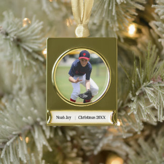 Personalized Baseball Photo Ornament – Gold Tone