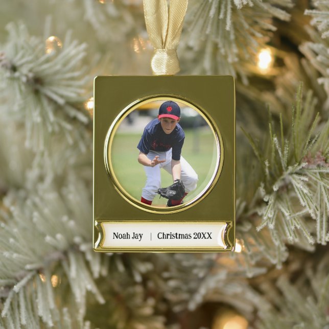 Personalized Baseball Photo Ornament – Gold Tone (Tree)