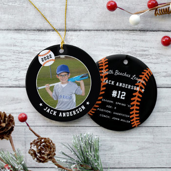 Personalized Baseball Photo & Player Stats Ceramic Ornament by RedwoodAndVine at Zazzle