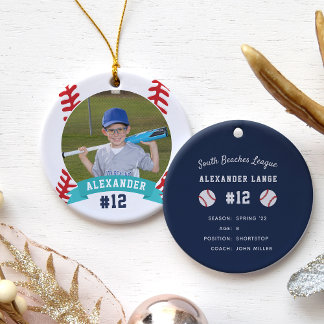 Personalized Baseball Photo & Player Stats Ceramic Ornament