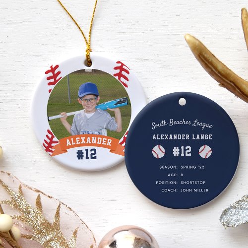 Personalized Baseball Photo  Player Stats Ceramic Ornament