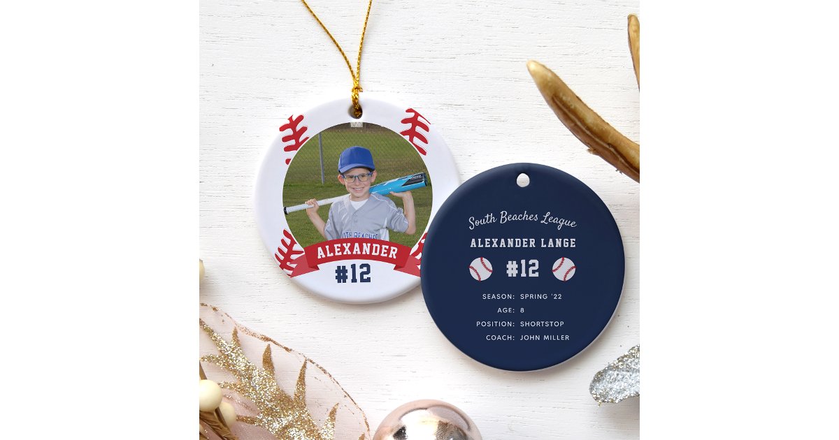 Personalized Baseball Photo & Player Stats Ceramic Ornament | Zazzle
