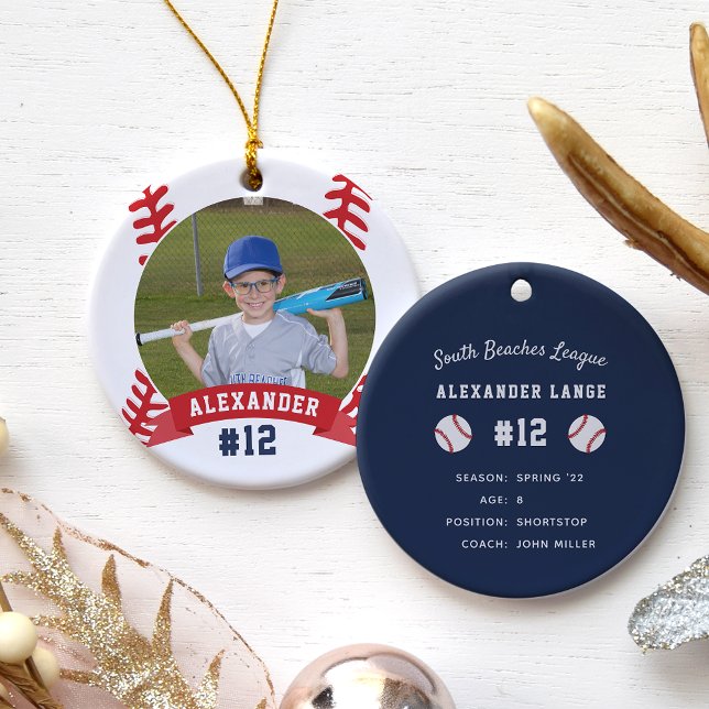 Personalized Baseball Photo & Player Stats Ceramic Ornament (Creator Uploaded)