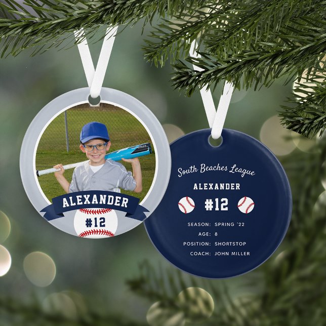 Personalized Baseball Photo & Player Stats Ornament (Creator Uploaded)