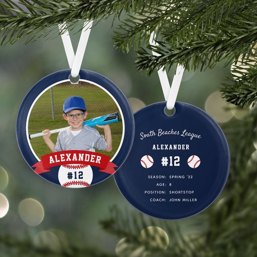 Personalized Baseball Photo  Player Stats Ornament