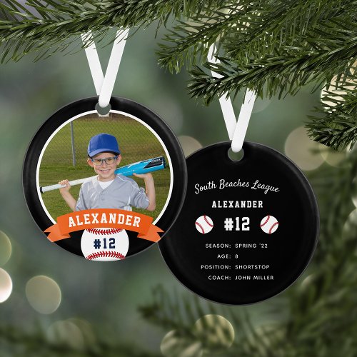 Personalized Baseball Photo  Player Stats Ornament