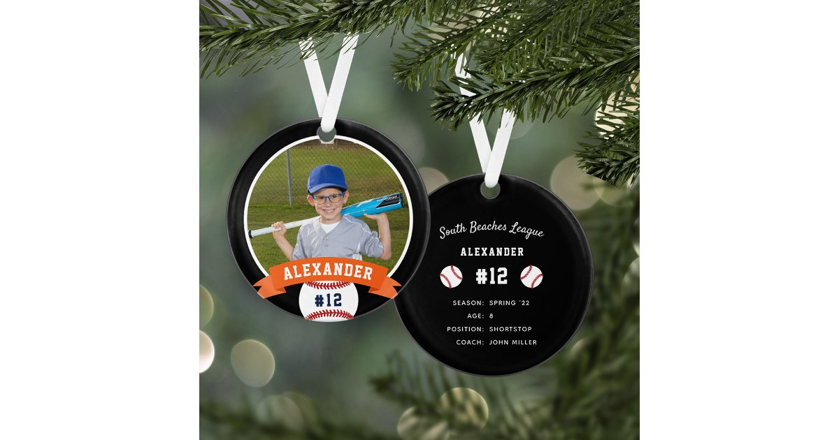 Personalized Baseball Photo & Player Stats Ornament | Zazzle