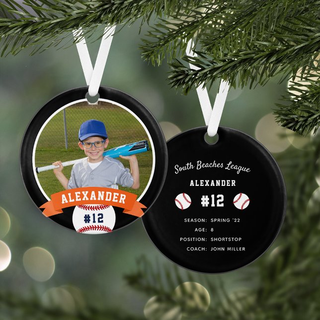 Personalized Baseball Photo & Player Stats Ornament (Creator Uploaded)