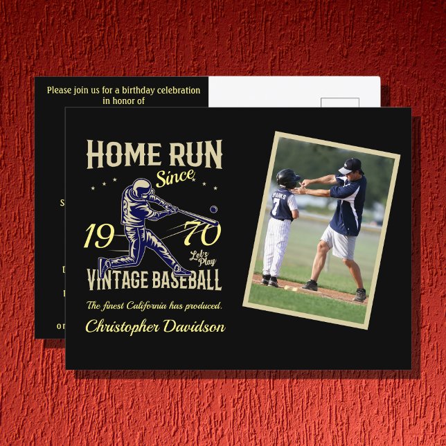 Personalized Baseball Photo Year Name Birthday Invitation Postcard (Creator Uploaded)
