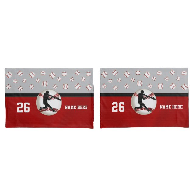Personalized Baseball Pillow Cases, Red and Gray Pillow Case (Front-Set)