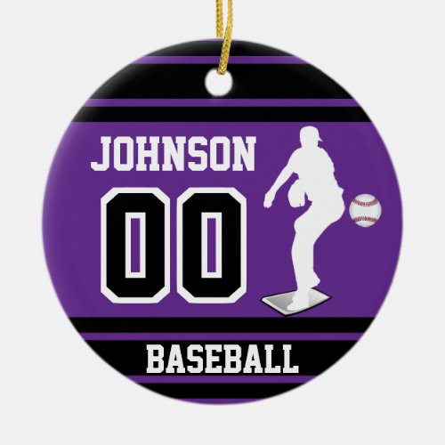 Personalized Baseball Pitcher  Purple Ceramic Ornament