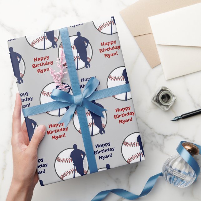 Personalized Baseball Player Birthday Wrapping Paper (Gifting)