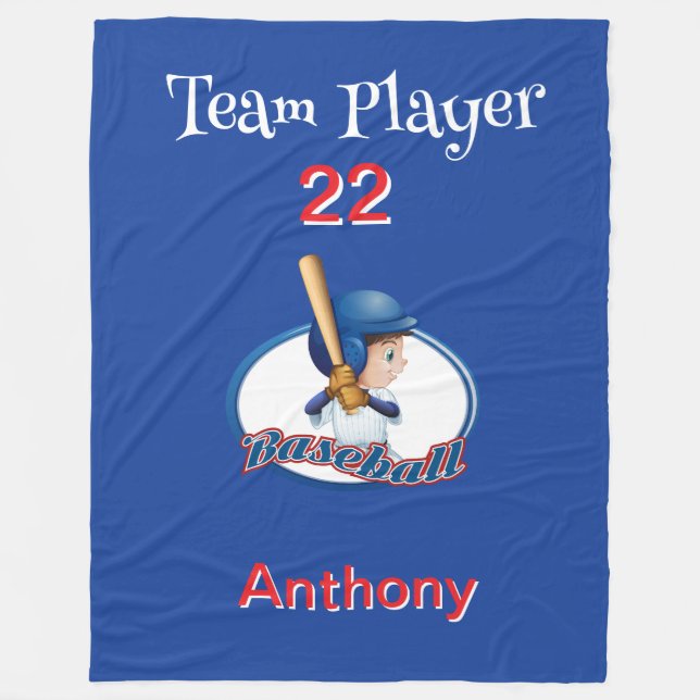 Personalized Baseball Player Fleece Blanket (Front)