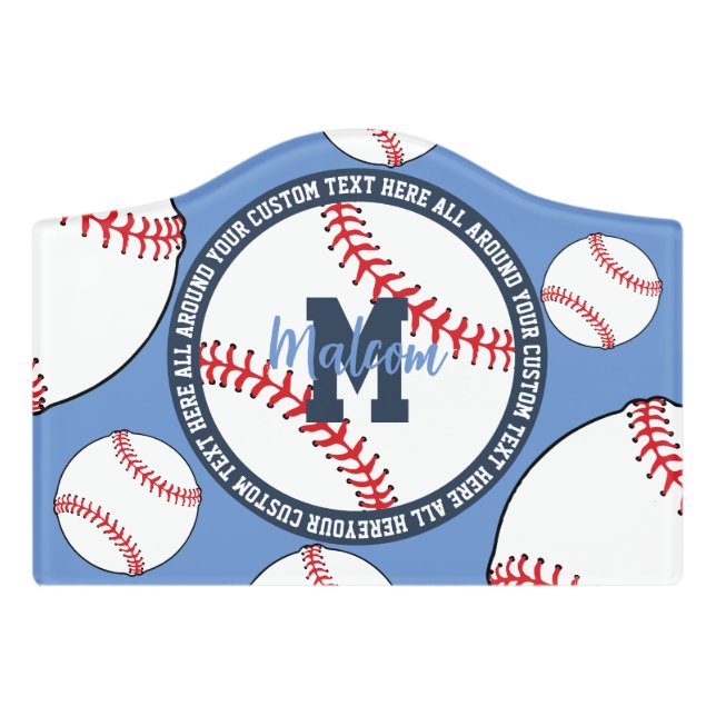 Personalized Baseball Player Kid Room Door Sign (Small Crest Front)