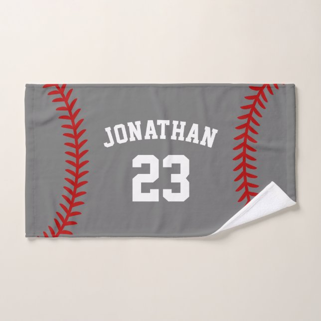 Personalized Baseball Player Name Gray Hand Towel (Hand Towel)