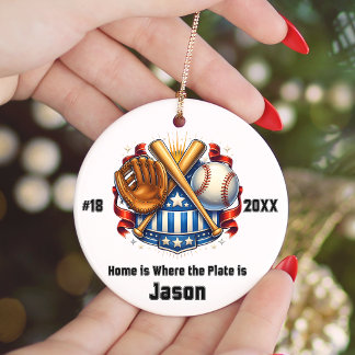Personalized Baseball Player Name Jersey Number Ceramic Ornament