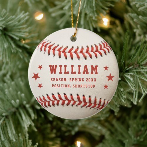 Personalized Baseball Player Name Kids Christmas Ceramic Ornament