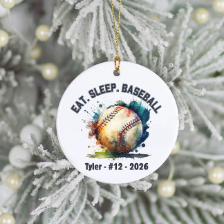 Personalized Baseball Player Name Number Gift Ceramic Ornament