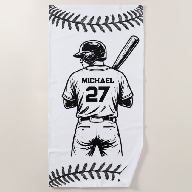 Personalized Baseball Player Name Number Pool &    Beach Towel (Front)