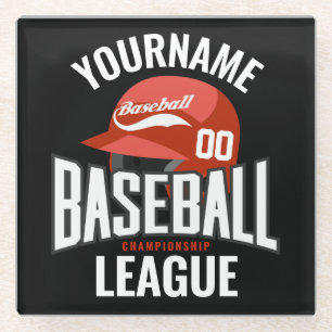 Personalized Baseball Player NAME Team Champ Club Glass Coaster