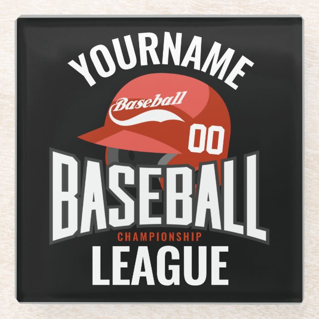 Personalized Baseball Player NAME Team Champ Club  Glass Coaster (Front)