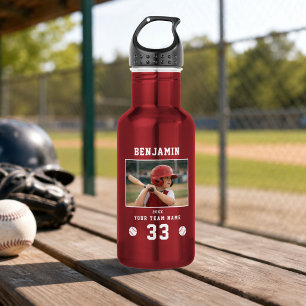 Personalized Baseball Player Photo Sports Stainless Steel Water Bottle
