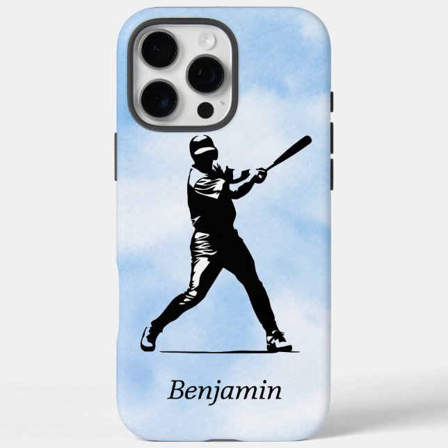Personalized Baseball Player Silhouette Blue Sky Case-Mate iPhone Case (Back)