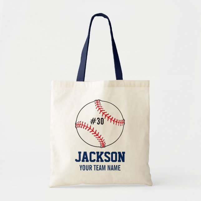 Personalized Baseball Player's Name Team Number Tote Bag (Front)