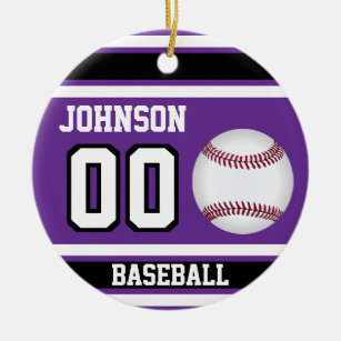 Personalized Baseball   Purple, White and Black Ceramic Ornament