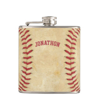 Personalized Baseball Red Sports Lettered Hip Flask