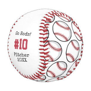 Personalized Baseball Red White Black Player Ball