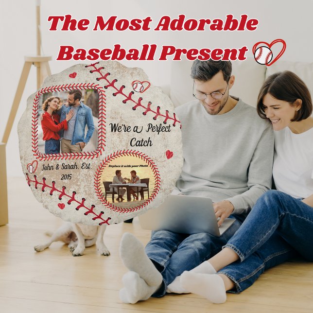 Personalized Baseball Round Pillow – Custom Photo  (Customized Baseball Gift, Fully Personalized Pillow Photo For Baseball Fans)