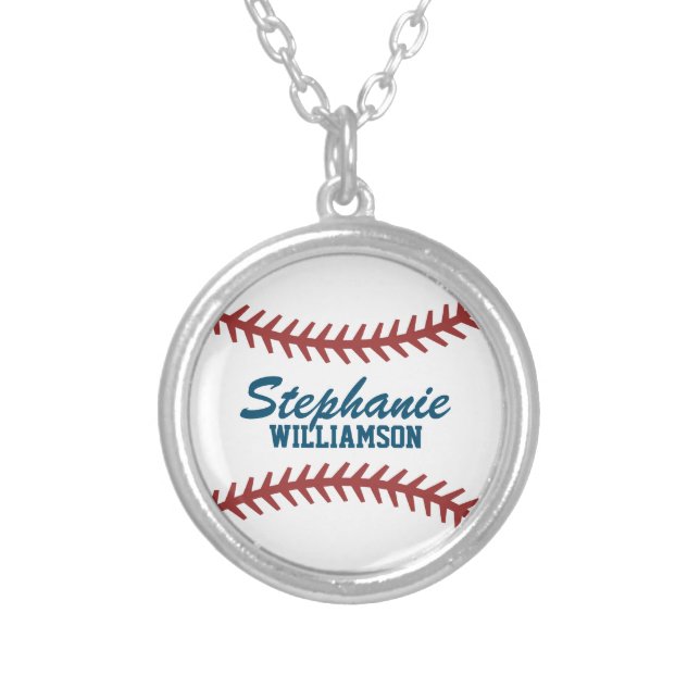 Personalized Baseball Silver Plated Necklace (Front)